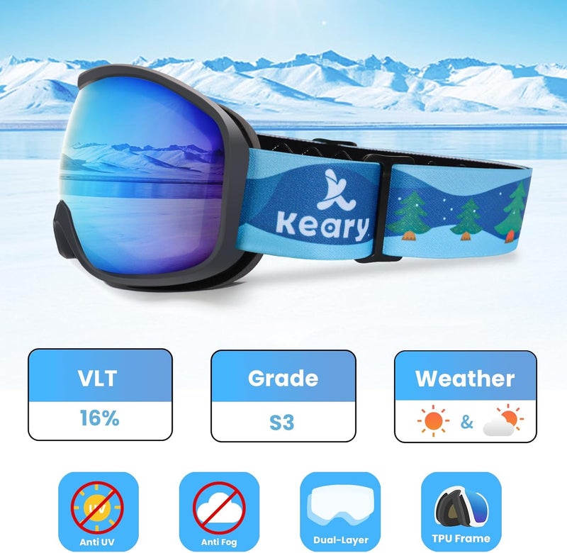 Keary Kids Ski Goggles for 3-14 Snowboard Goggles Kids Toddler Boys Girls Youth Snow Goggles 100% UV Protection Anti-Fog - Image 2